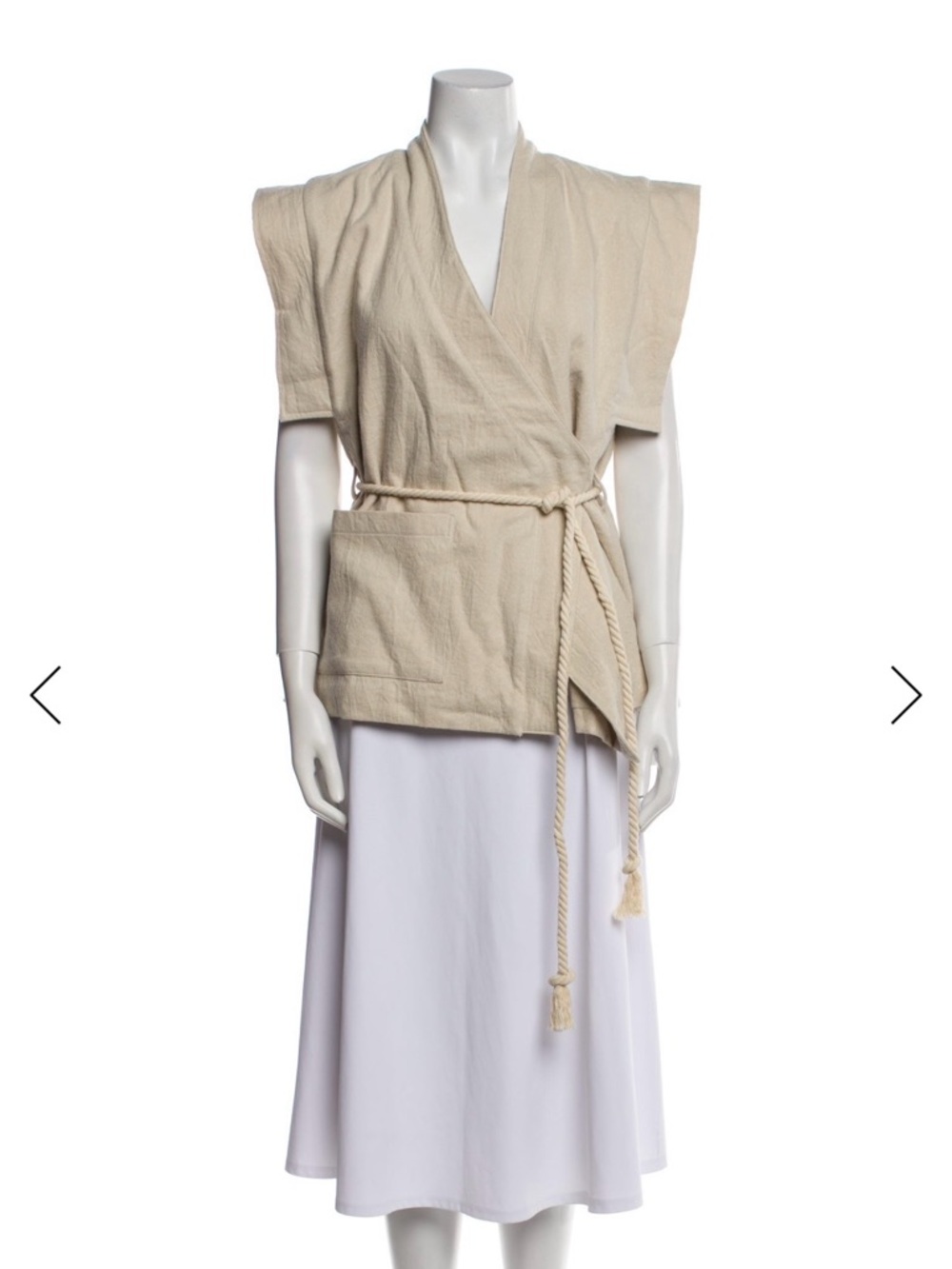 Atelier Delphine Sleeveless Wrap Vest with Rope Belt - Cream